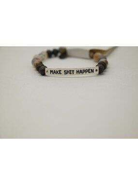 NWT Dylan Jewelry Bracelet Make It Happen Silver Beaded Stretch Inspirational